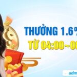Thưởng 1.6% tổng tiền nạp từ 04:00 – 08:00 hàng ngày